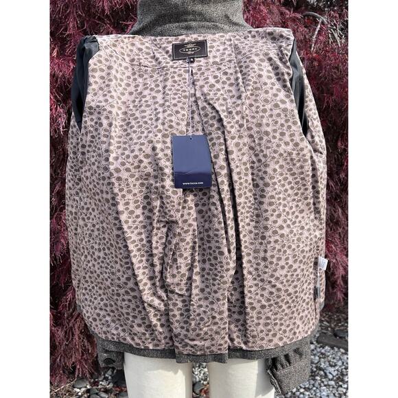 Vintage Tocca 100% Wool Jacket Taupe & Black Geometric Tweedy Size 8 Puff Sleeve - Picture 5 of 8